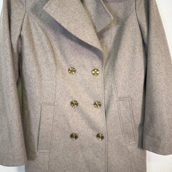 Liz Claiborne Outerwear Coat Medium Beige Double Breasted Wool Pockets Old Money - Picture 9 of 12